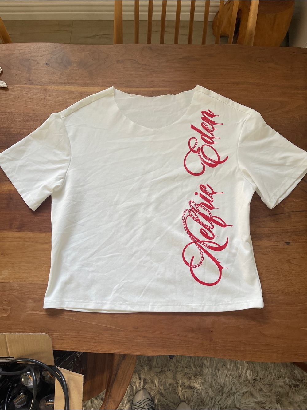 Aelfric Eden White Short-Sleeve Tee with Pink Script Accent